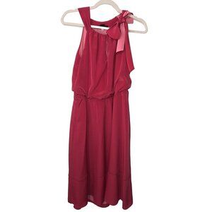 White House Black Market Size 4 Dress Tie Shoulder Pink Keyhole Front Midi Knee